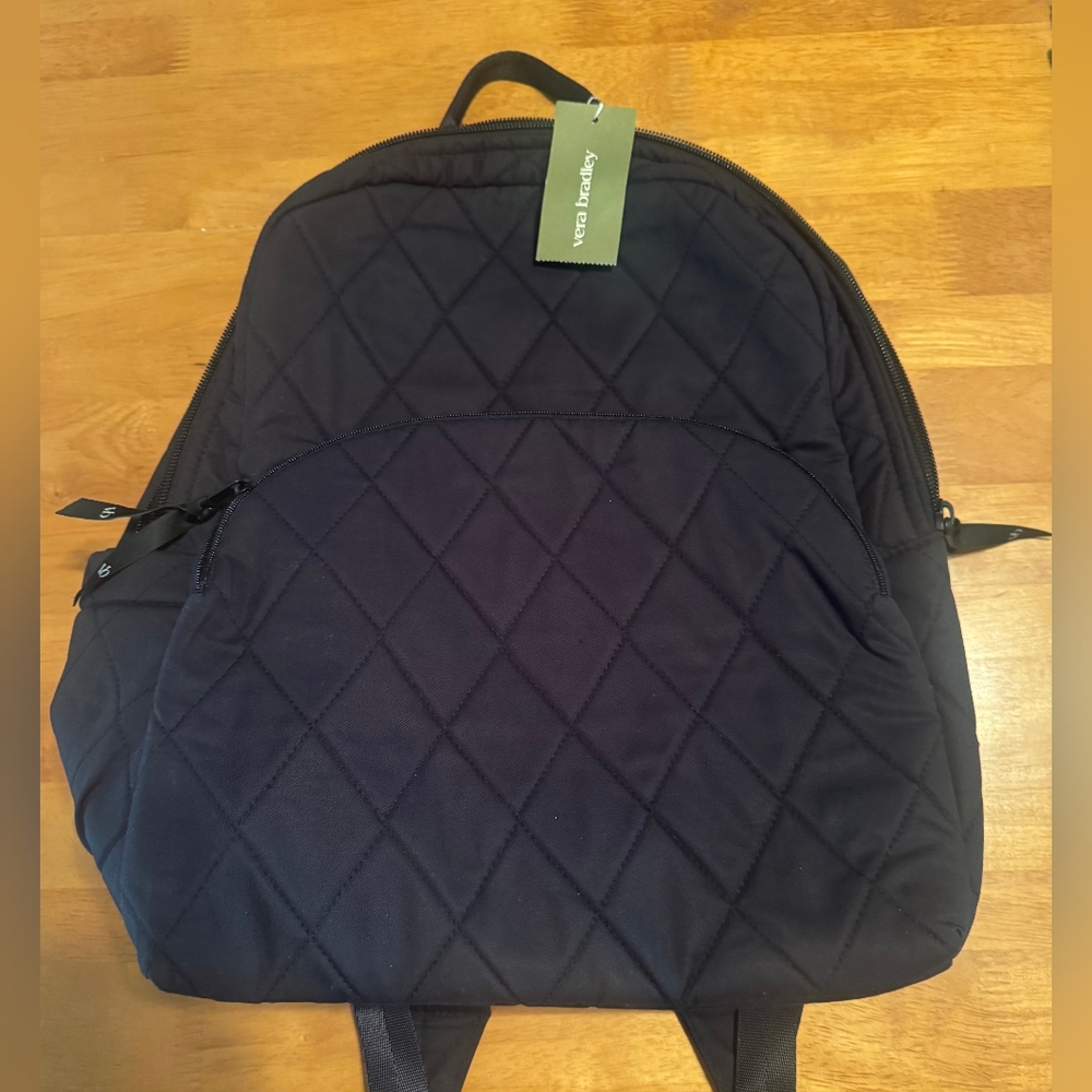 NWT Vera Bradley Large Black Quilted Backpack - Moonless Night
